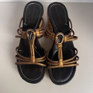 Donald Pliner Sabir Cork Wedges Sandals Size7, open toe bronze metallic